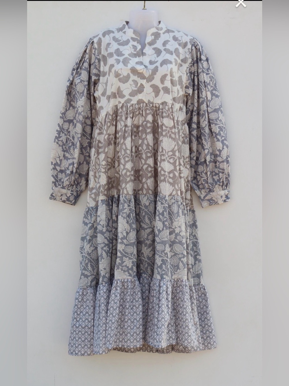 Ginko Leaf Hand Block Printed Cotton Dress L